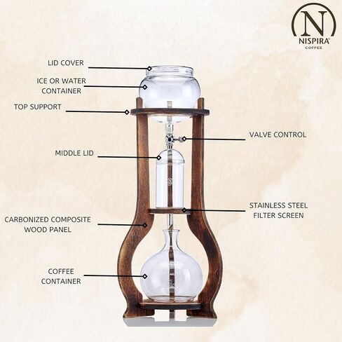 Nispira Iced Coffee Cold Brew Drip Tower Coffee Maker Wooden, 6-8 cup in Saudi Arabia