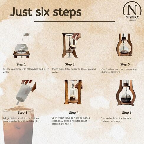 Nispira Iced Coffee Cold Brew Drip Tower Coffee Maker Wooden, 6-8 cup in Saudi Arabia