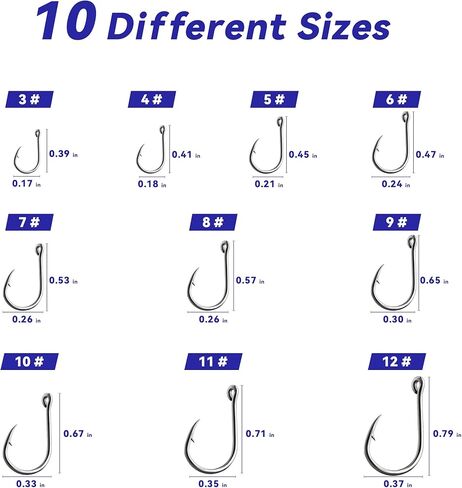 200pcs 10 Sizes Fishing Hooks with Portable Plastic Box, Carbon Steel Strong Sharp Fish Hook with Barbs for Seawater & Freshwater Catfish Trout Bass Octopus, Fishing Gift for Men in Saudi Arabia