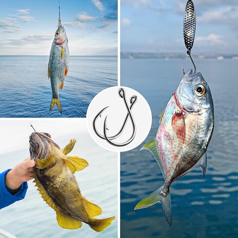 200pcs 10 Sizes Fishing Hooks with Portable Plastic Box, Carbon Steel Strong Sharp Fish Hook with Barbs for Seawater & Freshwater Catfish Trout Bass Octopus, Fishing Gift for Men in Saudi Arabia