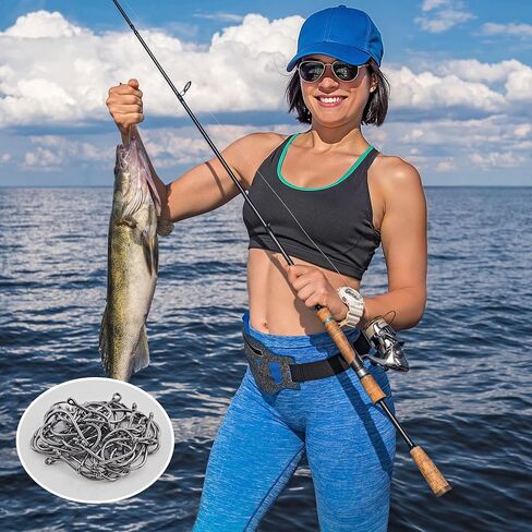 200pcs 10 Sizes Fishing Hooks with Portable Plastic Box, Carbon Steel Strong Sharp Fish Hook with Barbs for Seawater & Freshwater Catfish Trout Bass Octopus, Fishing Gift for Men in Saudi Arabia