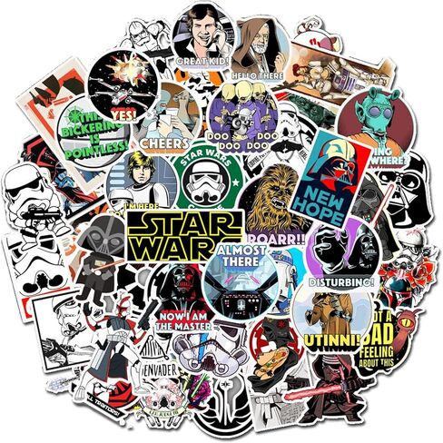 Cartoon Star War Stickers for Kids, 50pcs Vinyl Waterproof Cool Movie Decal for Water Bottle Laptop Toy Sticker for DIY Decorate Bumper Phone Hard Hat Kids Teens Gifts in Kuwait