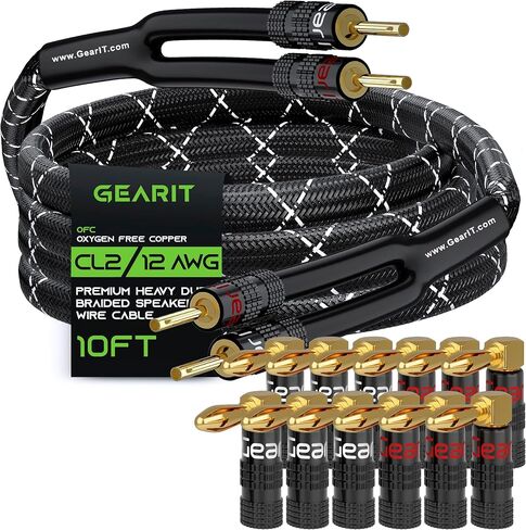 GEERIT 10ft 12 AWG Y SPEAKER WIRE & 12 RT Angle Banana Clop in Saudi Arabia