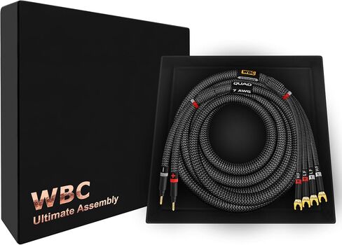 WORLDS BEST CABLES 3 Foot Ultimate - 7 AWG - Ultra-Pure OFC - Premium Audiophile HiFi Bi-Wire Speaker Cable for Center Channel - Eminence Gold Banana (x2) & Spade (x4) Plugs & Carbon Tweed Jacket in Saudi Arabia