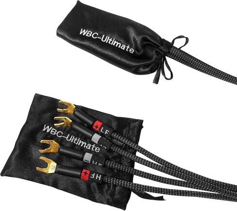 WORLDS BEST CABLES 3 Foot Ultimate - 7 AWG - Ultra-Pure OFC - Premium Audiophile HiFi Bi-Wire Speaker Cable for Center Channel - Eminence Gold Banana (x2) & Spade (x4) Plugs & Carbon Tweed Jacket in Saudi Arabia