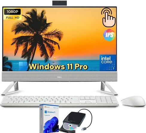 Dell Inspiron 27 "شاشة تعمل باللمس All-in-One-شاشة IPS 27" FHD ، Intel 10-Core 7 150U ، NVIDIA GEFORCE MX570A ، WI-FI 6E ، Windows 11 Pro PC للأعمال ، برنامج تشغيل DVD الخارجي | 32 جيجابايت ذاكرة الوصول العشوائي + 1 تيرابايت SSD in Kuwait