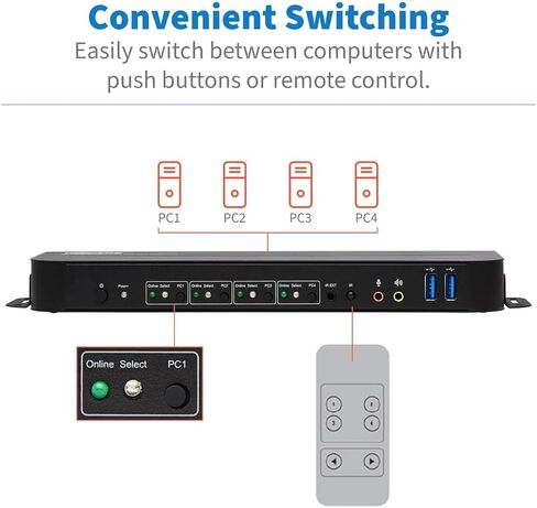 Tripp Lite 4 Port DisplayPort USB KVM Switch ، Quad Port DP USB KVM Switch ، 4K 60 Hz ، HDR ، HDCP 2.2 ، DP 1.4 ، USB 3.0 Cables ، Black (B005-DPUA4) in Saudi Arabia