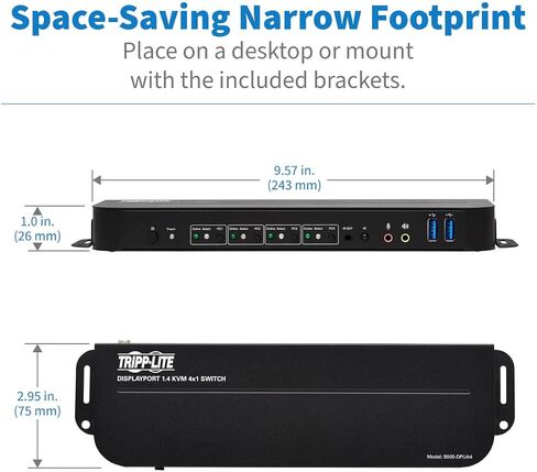 Tripp Lite 4 Port DisplayPort USB KVM Switch ، Quad Port DP USB KVM Switch ، 4K 60 Hz ، HDR ، HDCP 2.2 ، DP 1.4 ، USB 3.0 Cables ، Black (B005-DPUA4) in Saudi Arabia