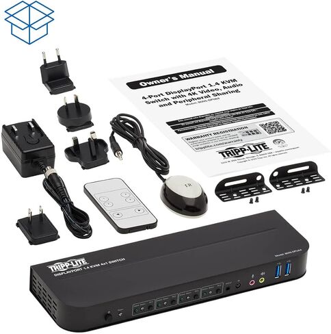 Tripp Lite 4 Port DisplayPort USB KVM Switch ، Quad Port DP USB KVM Switch ، 4K 60 Hz ، HDR ، HDCP 2.2 ، DP 1.4 ، USB 3.0 Cables ، Black (B005-DPUA4) in Saudi Arabia