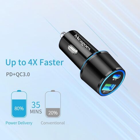USB C Car Charger, 48W 2-Port Fast Charging Adapter with PD&QC3.0 Compatible for iPhone 15 Pro Max/Samsung Galaxy S24/S23/S22/S21/S20 Plus/Ultra/S10/Note 20/10, iPad Pro -3.3ft Type C Cord in Kuwait