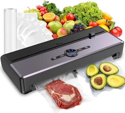 Vacuum Sealer Machine, 85KPA Automatic 8-IN-1 Sealing Dry/Moist Mode, Automatic Seal in 10-20 Seconds with 10 Vacuum Bags & 1 Roll, Built-in Cutter, Bag Storage & Vacuum Hose For Food Sealer in Saudi Arabia