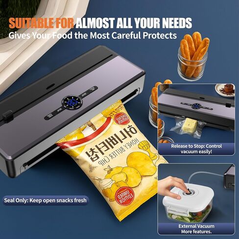 Vacuum Sealer Machine, 85KPA Automatic 8-IN-1 Sealing Dry/Moist Mode, Automatic Seal in 10-20 Seconds with 10 Vacuum Bags & 1 Roll, Built-in Cutter, Bag Storage & Vacuum Hose For Food Sealer in Saudi Arabia