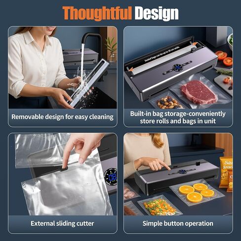 Vacuum Sealer Machine, 85KPA Automatic 8-IN-1 Sealing Dry/Moist Mode, Automatic Seal in 10-20 Seconds with 10 Vacuum Bags & 1 Roll, Built-in Cutter, Bag Storage & Vacuum Hose For Food Sealer in Saudi Arabia