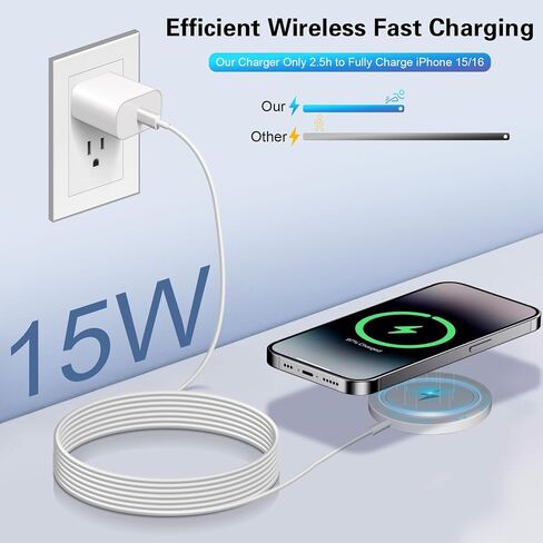 Magnetic Wireless Charger 6FT 15W Apple MagSafe Charger Fast Charging Pad & USB C Fast Chargers Block,Quick Mag-Safe Chargers for iPhone 16 ProMax/16 Pro/16e/15 ProMax/15 Plus/14/13/12/AirPods 3/2/Pro in Saudi Arabia