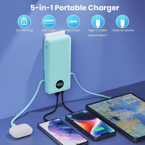 Portable Charger 36800mAh, USB C Input/Output Power Bank, 5 Outputs Battery Pack, IP65 Solar Charger with LED Flashlight, Solar Power Bank Compatible with iPhone 13 12 11 LG Samsung S20 Google in Saudi Arabia