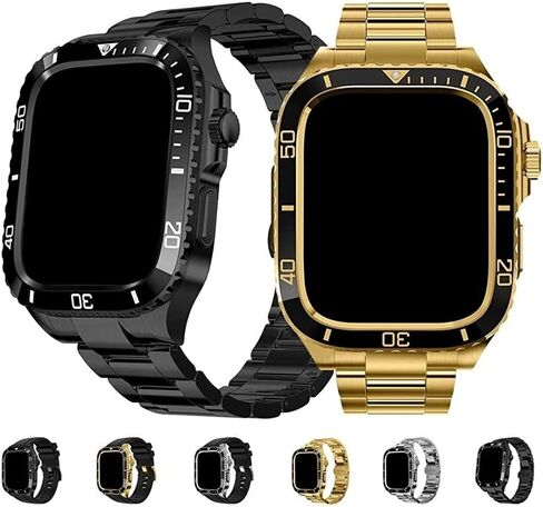 316l Stainless Steel Watch Strap & Case，For Apple Watch 45mm 44mm 9/8/7/6/5/4/SE, Mod Kit Bumper Case Integrated Bracelet with Clasp for Men in Saudi Arabia