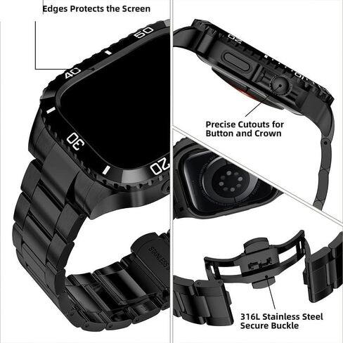316l Stainless Steel Watch Strap & Case，For Apple Watch 45mm 44mm 9/8/7/6/5/4/SE, Mod Kit Bumper Case Integrated Bracelet with Clasp for Men in Saudi Arabia