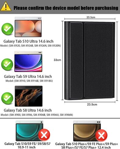 لوحة مفاتيح CASE لـ Samsung Galaxy Tab S10 Ultra / S9 Ultra 14.6 Inch / S8 Ultra 14.6 Inch - Mouse و Desachable Keyboard مع حامل القلم S - Black in Kuwait