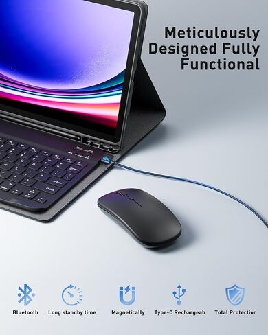لوحة مفاتيح CASE لـ Samsung Galaxy Tab S10 Ultra / S9 Ultra 14.6 Inch / S8 Ultra 14.6 Inch - Mouse و Desachable Keyboard مع حامل القلم S - Black in Kuwait
