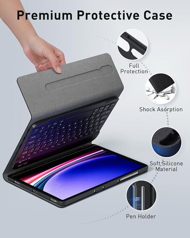 لوحة مفاتيح CASE لـ Samsung Galaxy Tab S10 Ultra / S9 Ultra 14.6 Inch / S8 Ultra 14.6 Inch - Mouse و Desachable Keyboard مع حامل القلم S - Black in Kuwait