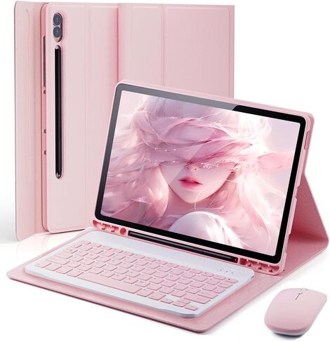 Keyboard Case for Samsung Galaxy Tab S10 Ultra / S9 Ultra / S8 Ultra 14.6 inch - with Wireless Detachable Bluetooth Keyboard and Mouse, Built-in Pen Slot, Lightweight and Portable - Pink in Saudi Arabia