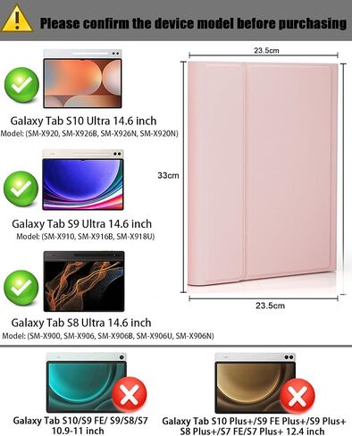 Keyboard Case for Samsung Galaxy Tab S10 Ultra / S9 Ultra / S8 Ultra 14.6 inch - with Wireless Detachable Bluetooth Keyboard and Mouse, Built-in Pen Slot, Lightweight and Portable - Pink in Saudi Arabia