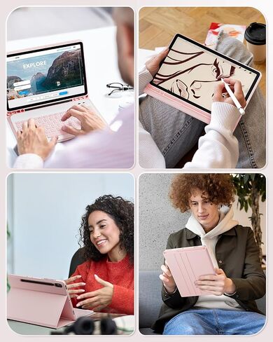 Keyboard Case for Samsung Galaxy Tab S10 Ultra / S9 Ultra / S8 Ultra 14.6 inch - with Wireless Detachable Bluetooth Keyboard and Mouse, Built-in Pen Slot, Lightweight and Portable - Pink in Saudi Arabia