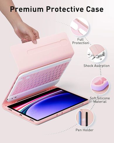 Keyboard Case for Samsung Galaxy Tab S10 Ultra / S9 Ultra / S8 Ultra 14.6 inch - with Wireless Detachable Bluetooth Keyboard and Mouse, Built-in Pen Slot, Lightweight and Portable - Pink in Saudi Arabia