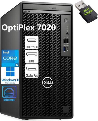 Dell Optiplex 7020 Tower Business سطح مكتب كمبيوتر ، 32 جيجا بايت DDR5 RAM ، 1TB PCIE SSD ، Intel 6-Core I5-12500 (Beat I7-11700) ، DVDRW ، WIFI Adapter ، RJ-45 ، Type-C ، HDMI ، Window 11 Pro (Renened) in Saudi Arabia