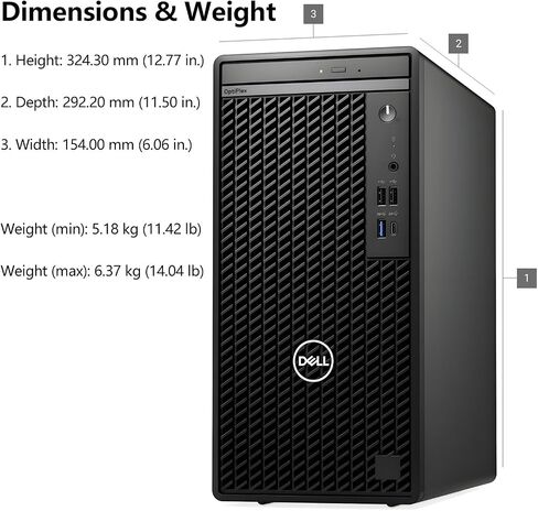 Dell Optiplex 7020 Tower Business سطح مكتب كمبيوتر ، 32 جيجا بايت DDR5 RAM ، 1TB PCIE SSD ، Intel 6-Core I5-12500 (Beat I7-11700) ، DVDRW ، WIFI Adapter ، RJ-45 ، Type-C ، HDMI ، Window 11 Pro (Renened) in Saudi Arabia
