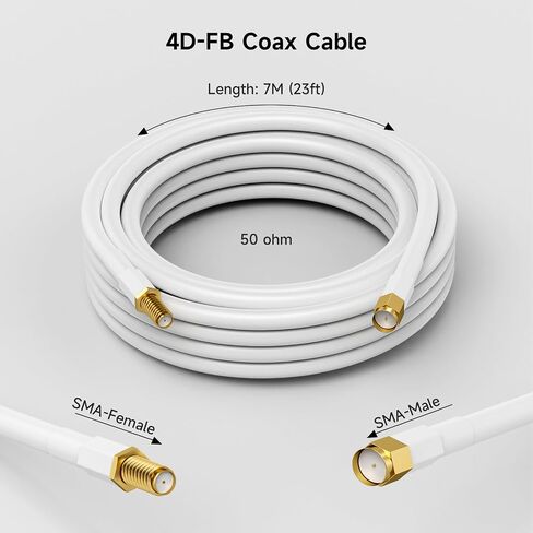 Phonetone Coaxial Cable 4D-FB SMA Male to SMA Female 7m(23ft) Low Loss Anti-Interference Flexible Wire Weatherproof Extension Cable for 2G 3G 4G LTE Antenna in Saudi Arabia