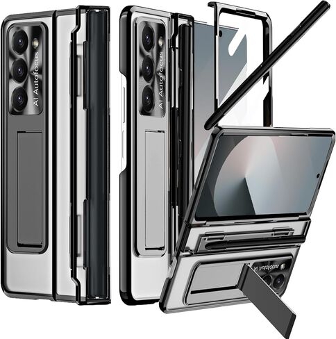 NINKI for Samsung Galaxy Z Fold 7 Case with S Pen & S Pen Holder, Kickstand & Front Screen Protector Hinge Electroplating Hard Phone Cover for Z Fold 7 Case with Stand and Stylus Slot – Clear Blue in Saudi Arabia