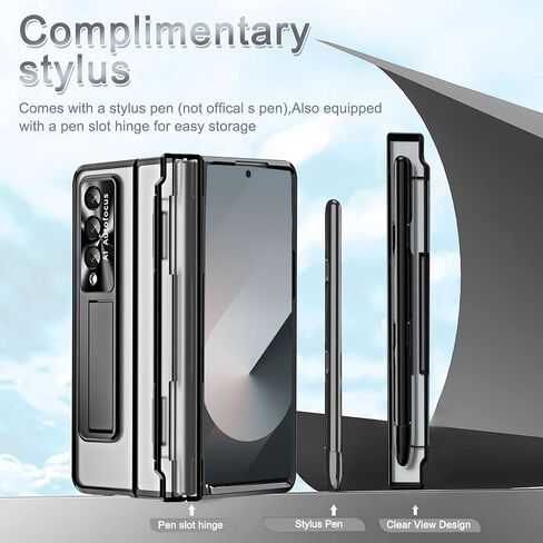 NINKI for Samsung Galaxy Z Fold 7 Case with S Pen & S Pen Holder, Kickstand & Front Screen Protector Hinge Electroplating Hard Phone Cover for Z Fold 7 Case with Stand and Stylus Slot – Clear Blue in Saudi Arabia