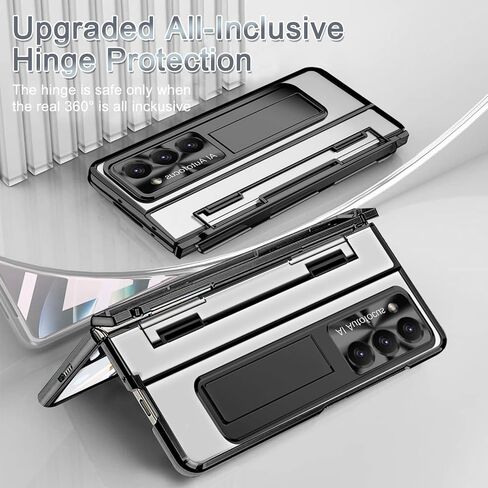 NINKI for Samsung Galaxy Z Fold 7 Case with S Pen & S Pen Holder, Kickstand & Front Screen Protector Hinge Electroplating Hard Phone Cover for Z Fold 7 Case with Stand and Stylus Slot – Clear Blue in Saudi Arabia