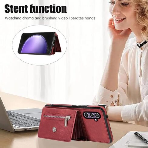 علبة الهاتف لـ Samsung Galaxy S23 Fe 5g Wallet واقي شاشة زجاجي مع Wrist Crossbody Strap Lanyard Card Card Cell S 23 EF S23FE5G S23FE G5 GRAPLE MEN in Saudi Arabia