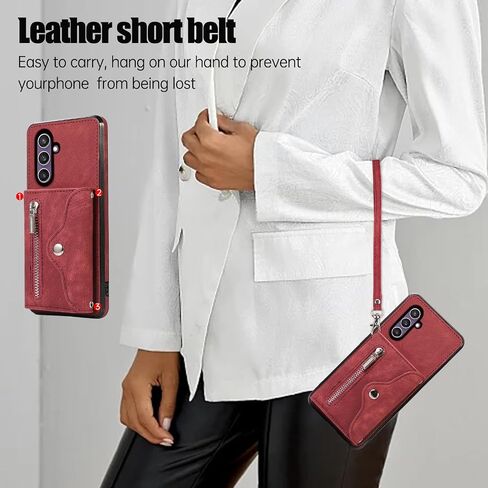 علبة الهاتف لـ Samsung Galaxy S23 Fe 5g Wallet واقي شاشة زجاجي مع Wrist Crossbody Strap Lanyard Card Card Cell S 23 EF S23FE5G S23FE G5 GRAPLE MEN in Saudi Arabia