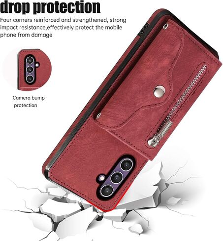 علبة الهاتف لـ Samsung Galaxy S23 Fe 5g Wallet واقي شاشة زجاجي مع Wrist Crossbody Strap Lanyard Card Card Cell S 23 EF S23FE5G S23FE G5 GRAPLE MEN in Saudi Arabia