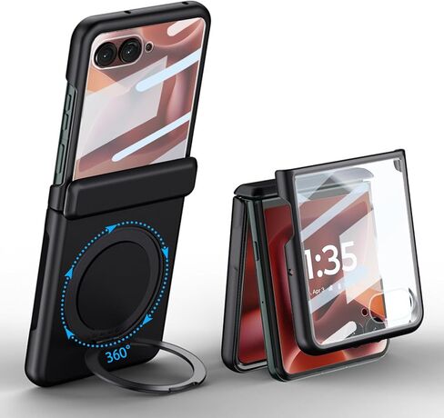 MistWorld for Motorola Razr Ultra 2025 Case with Hinges Protection & 360° Spin Magnetic Ring Stand & Built-in Screen Protector Thin Anti-Fall (Black, Razr Ultra 2025) in Saudi Arabia