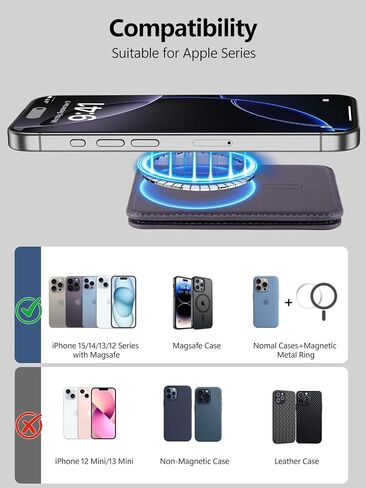 Miroddi لمحفظة Magsafe ، وسلسلة الهاتف المغناطيسي الفائق الرقيقة المتوافقة مع iPhone 17/16/15/14/13/12 ، الخلف المغناطيسي من حامل بطاقة الهاتف FIT 5 بطاقات 2 فواتير ، حجب RFID ، الأرجواني in Kuwait