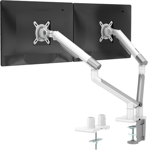 Wali Dual Monitor Stand White Monitor Arms لشاشتين ، مؤشر توتر الينابيع الميكانيكي قوس قابل للتعديل بالكامل ، حتى 32 بوصة ، 22 رطلاً سعة الوزن (MATI002-W) ، أبيض in Saudi Arabia