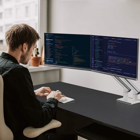 Wali Dual Monitor Stand White Monitor Arms لشاشتين ، مؤشر توتر الينابيع الميكانيكي قوس قابل للتعديل بالكامل ، حتى 32 بوصة ، 22 رطلاً سعة الوزن (MATI002-W) ، أبيض in Saudi Arabia