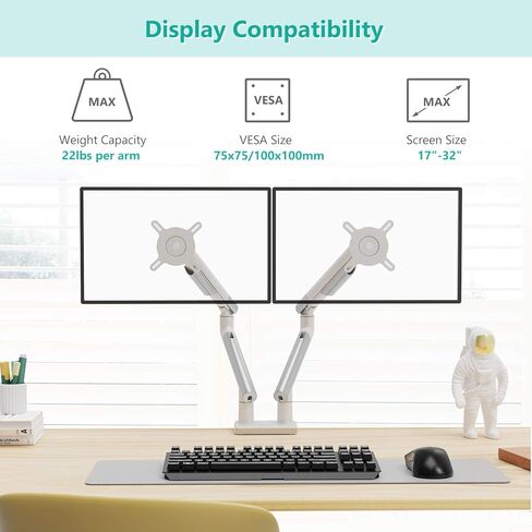 Wali Dual Monitor Stand White Monitor Arms لشاشتين ، مؤشر توتر الينابيع الميكانيكي قوس قابل للتعديل بالكامل ، حتى 32 بوصة ، 22 رطلاً سعة الوزن (MATI002-W) ، أبيض in Saudi Arabia