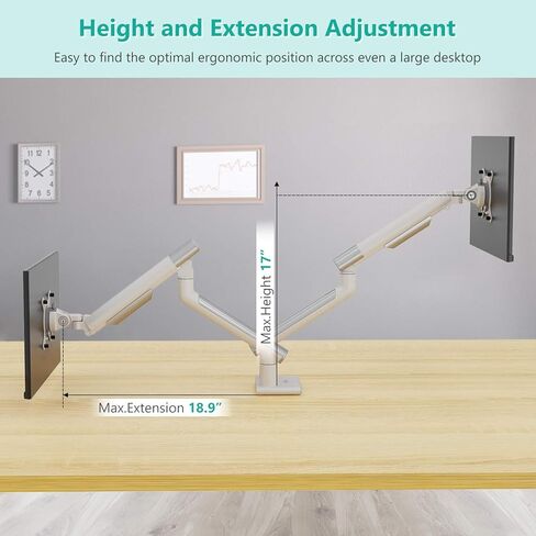 Wali Dual Monitor Stand White Monitor Arms لشاشتين ، مؤشر توتر الينابيع الميكانيكي قوس قابل للتعديل بالكامل ، حتى 32 بوصة ، 22 رطلاً سعة الوزن (MATI002-W) ، أبيض in Saudi Arabia