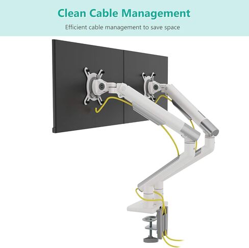 Wali Dual Monitor Stand White Monitor Arms لشاشتين ، مؤشر توتر الينابيع الميكانيكي قوس قابل للتعديل بالكامل ، حتى 32 بوصة ، 22 رطلاً سعة الوزن (MATI002-W) ، أبيض in Saudi Arabia
