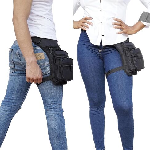 كيس الساق حقيبة فخذ دراجة نارية ، أسود ، قياسي ، 5 جيوب ، مقاومة للماء ، نايلون ، حزام 135 سم ، إغلاق السوستة ، الرجال والنساء in Saudi Arabia