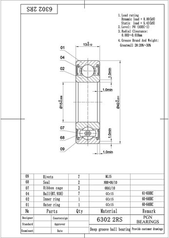 PGN (10 Pack) 6302-2RS Bearing - Lubricated Chrome Steel Sealed Ball Bearing - 15x42x13mm Bearings with Rubber Seal & High RPM Support in Saudi Arabia
