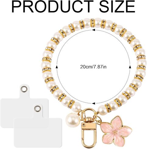 Pearl Phone Charms Strap, Cell Phone Charm Pearl Phone Lanyard Beaded Phone Bracelet Phone Wristlet Beaded Mobile Phone Pendant with Phone Patch for Smartphone Gift (Pink Flower Style) in Saudi Arabia
