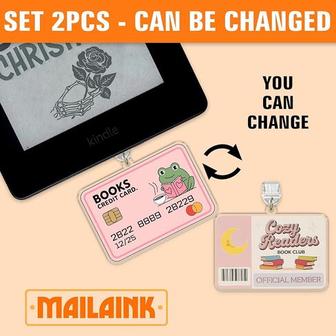 تعيين 2pcs الكتب بطاقة الائتمان ، القراء الدافئين نادي كيندل سحر الغبار سحر قابس الغبار 1.5 بوصة القارئ القارئ نادي الكتب رومانتاسي الضفدع البرق/النوع C أكريليك مواد الملحقات للقراء الإلكترونية in Kuwait