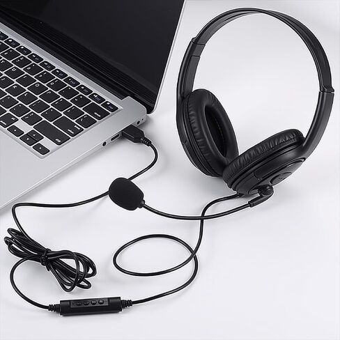 سماعات رأس USB الكمبيوتر مع الميكروفون ، سماعات الرأس السلكية مع الميكروفون للكمبيوتر الشخصي ، الكمبيوتر المحمول (النحيل الأسود) in Kuwait