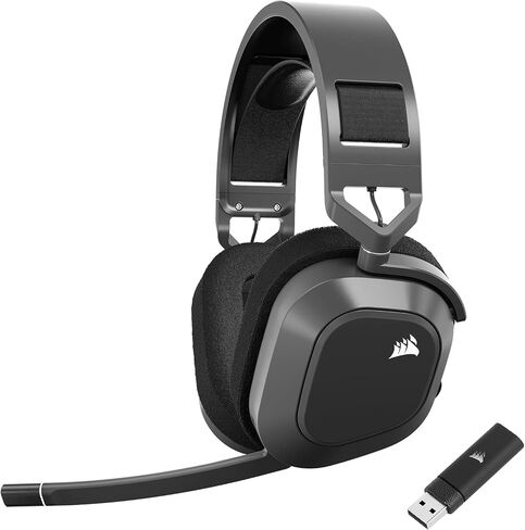 Corsair HS80 MAX - Premium Wireless Bluetooth Gaming Headset, Dolby Atmos, Noise Cancelling, Flip-to-Mute Mic, Streaming, for PC, Mac, PS5, PS4, Mobile - Steel Gray (Renewed) in Saudi Arabia
